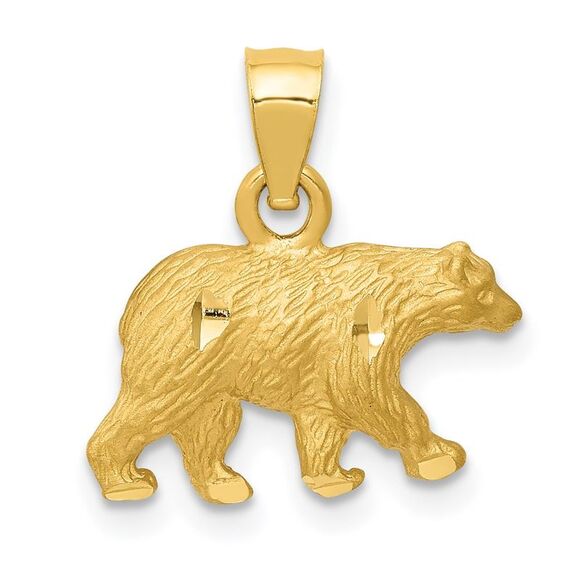 14k Yellow Gold Diamond-cut Bear Pendant